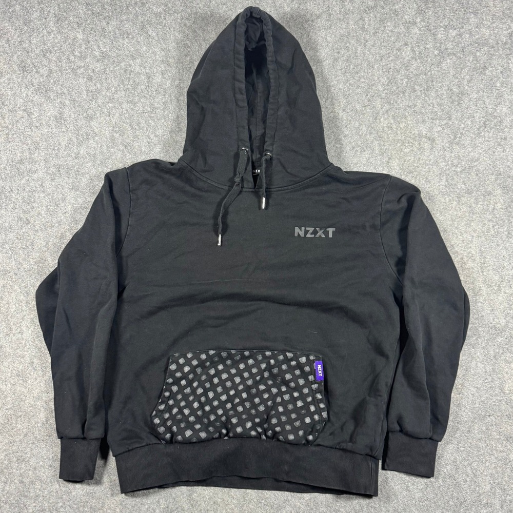 NZXT Hoodie Mens Large Black Gaming Tech Pullover Patterned Pocket Logo Sweat